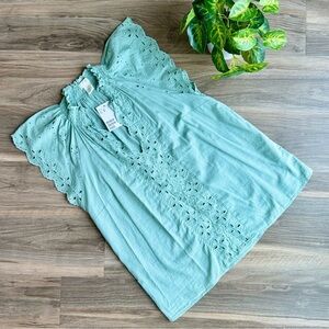 H&M‎ L.O.G.G. Broderie Anglaise Eyelet Flutter Sleeve Dusky Green Blouse Size XS